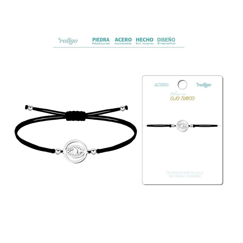 Pulsera Hilo Negro Ojo Turco Plateado - Coleccion amuleto pulsera negra